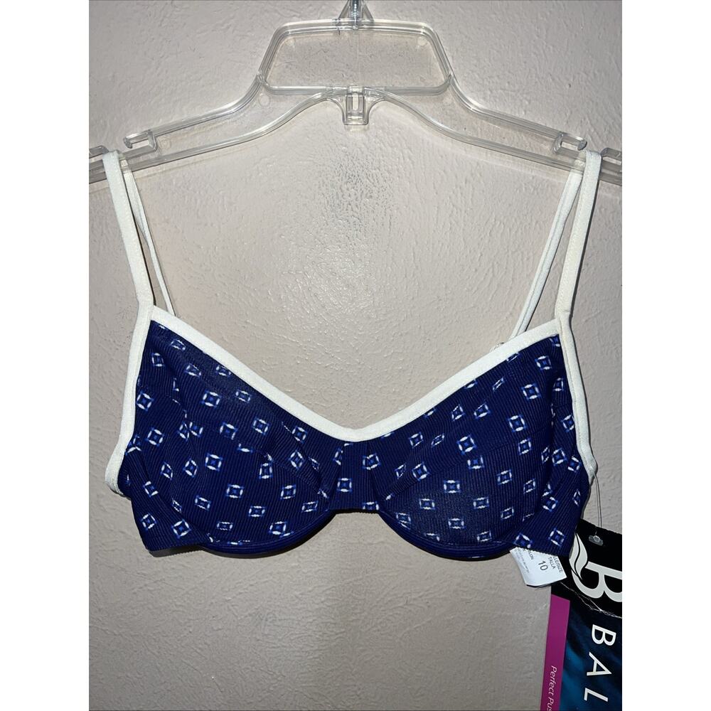 Vintage 1990s Baltex Sz 10 Bikini Swimsuit Top Wired Navy Blue Perfect Push